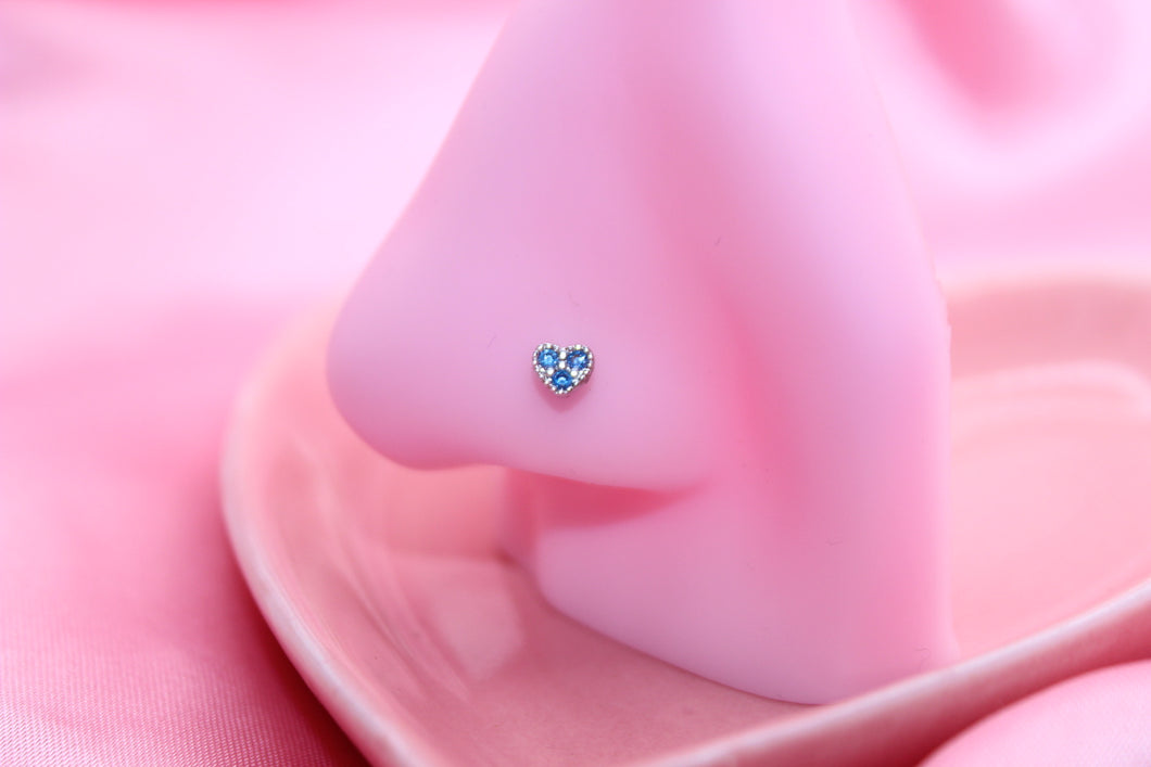 Blue Heart Nose Stud