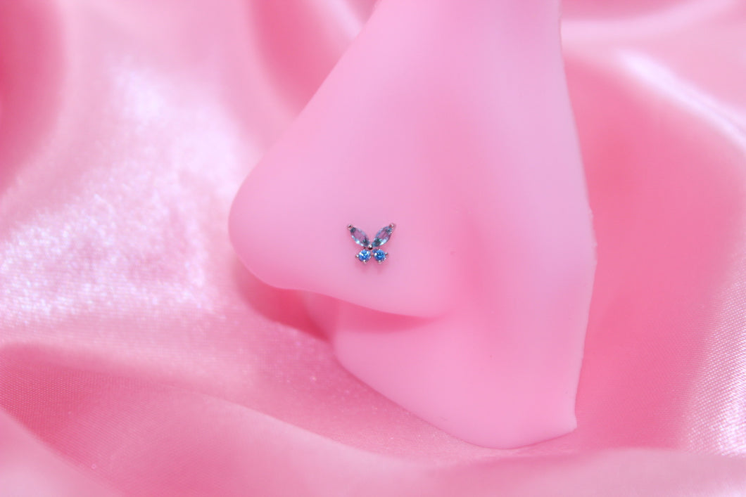 “Blue” Butterfly L Shaped Nose Stud