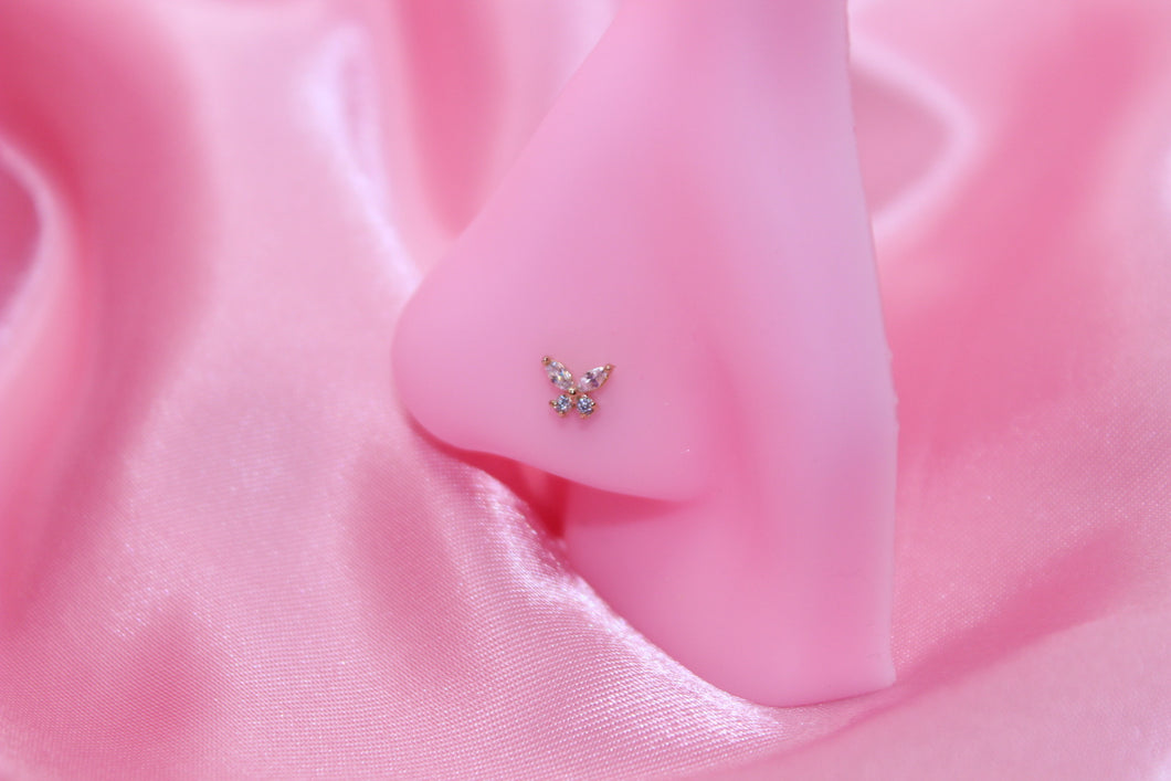 “Gold” Butterfly L Shaped Nose Stud