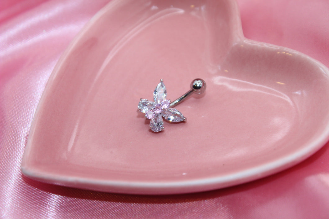 Clear Pink Diamond Butterfly Belly Ring