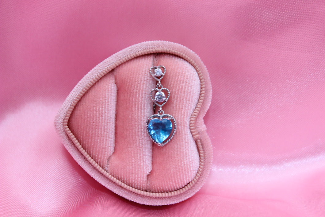 Blue Sweetheart Diamond Dangle Belly Ring